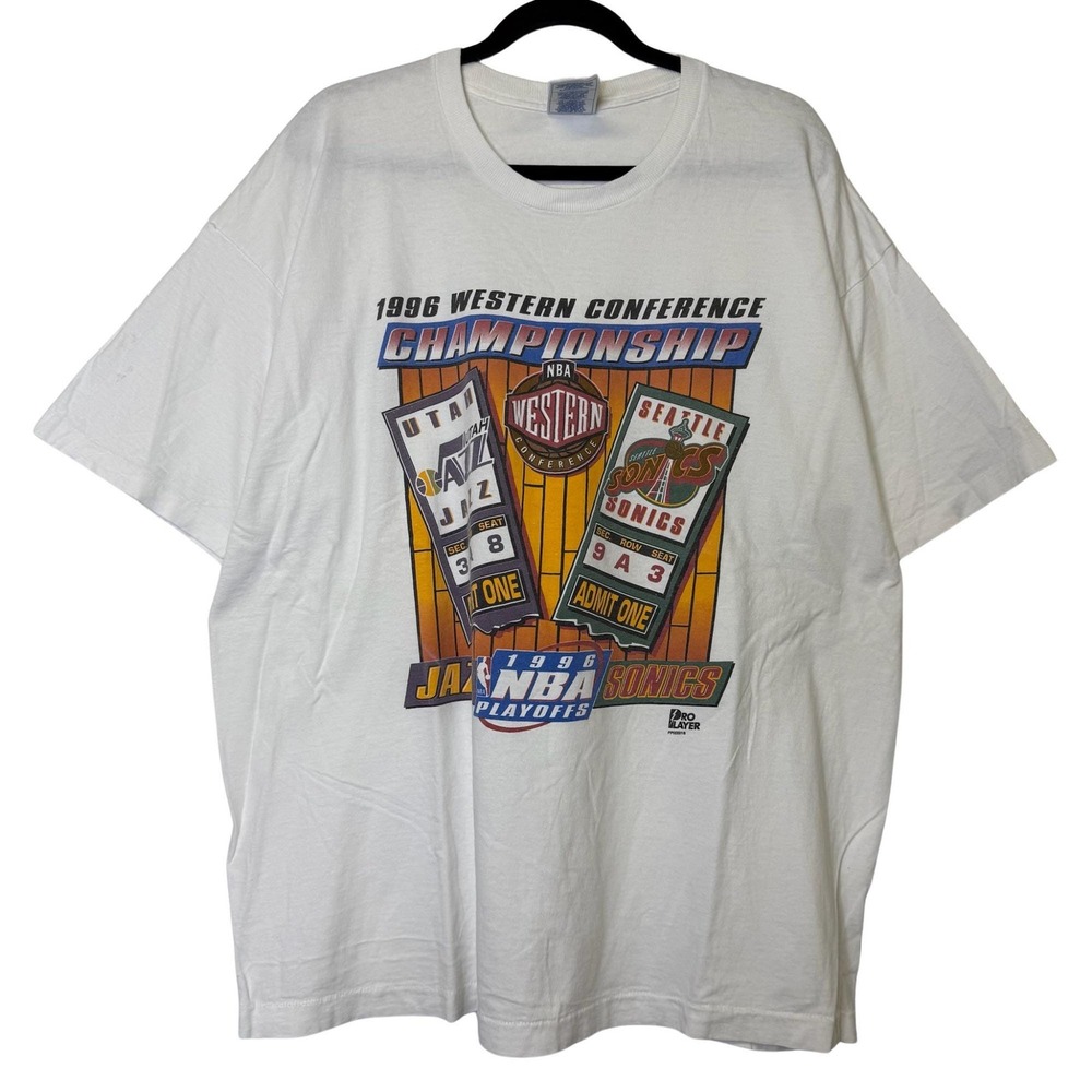 Vintage 1998 90s NBA Playoffs Utah Jazz vs Seattle Supersonics T-Shirt Sz 2XL